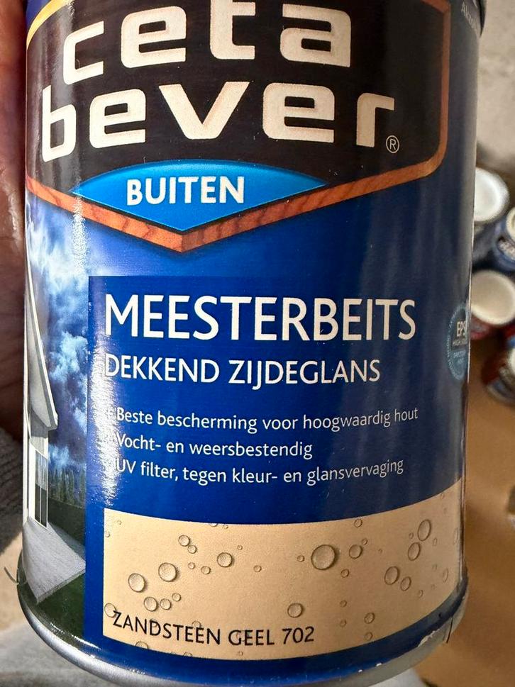 Cetabever dekkende beits zandsteen geel 0,75liter, Tuin en Terras, Palen, Balken en Planken, Nieuw, Ophalen of Verzenden