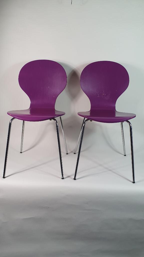 Set van 2 retro vlinderstoelen, paars hout en chroom. S33, Huis en Inrichting, Stoelen, Gebruikt, Vijf, Zes of meer stoelen, Hout