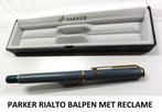 PARKER RIALTO MET RECLAME, Verzamelen, Balpen, Met doosje, Gebruikt, Ophalen of Verzenden