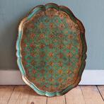 Lucky Vintage groot Florentijns dienblad XL  goud & groen, Vintage, Dienblad, Ophalen of Verzenden, Zo goed als nieuw