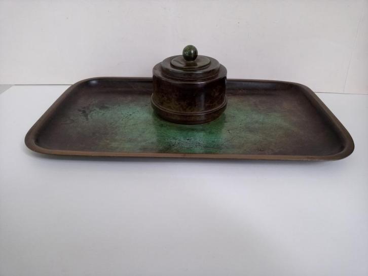Art Deco Just Andersen brons inktstel glas pot inkwell, Antiek en Kunst, Curiosa en Brocante, Verzenden