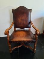 Kerstman/Sinterklaas stoel - Eikenhout & Leer, Huis en Inrichting, Stoelen, Ophalen, Statig, Bruin, Leer