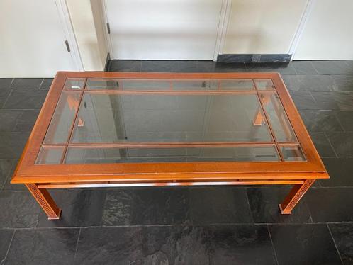 Salontafel, noten met 9 delen facet glas, Huis en Inrichting, Tafels | Salontafels, Gebruikt, Minder dan 50 cm, 50 tot 100 cm