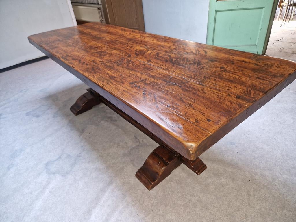 Antieke Franse kloostertafel eettafel, Ophalen, Eikenhout, 200 cm of meer, 50 tot 100 cm