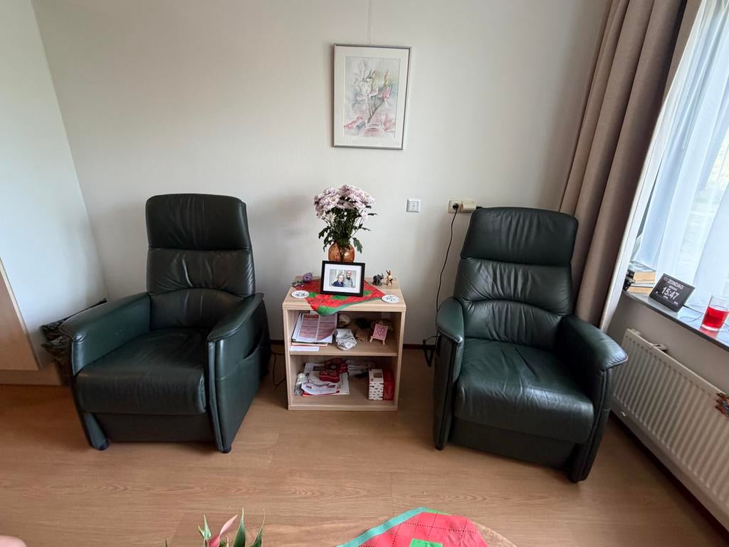 Groene Ciar leren relaxfauteuil met sta-op functie, Ophalen, Gebruikt, 50 tot 75 cm, Leer