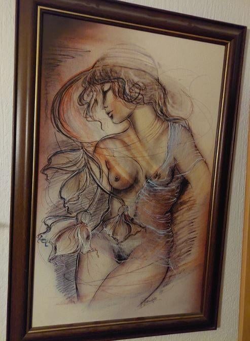 vintage naakt op papier-paneel 70er jaren, Verzamelen, Retro, Ophalen, Huis en Inrichting