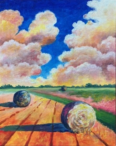 "Bright Haystacks" (painting by Kuijken, 24x30 cm), Hobby en Vrije tijd, Schilderen, Ophalen of Verzenden, Nieuw, Acrylverf