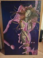 Abstract acryl schilderij 120x80 cm - Vrouw met roze, Ophalen of Verzenden