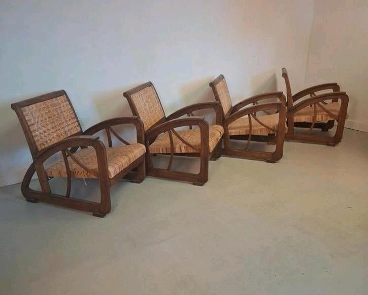 4x stoel art deco fauteuils bentwood rotan fauteuil stoelen, Huis en Inrichting, Stoelen, Ophalen of Verzenden, Gebruikt, Bruin