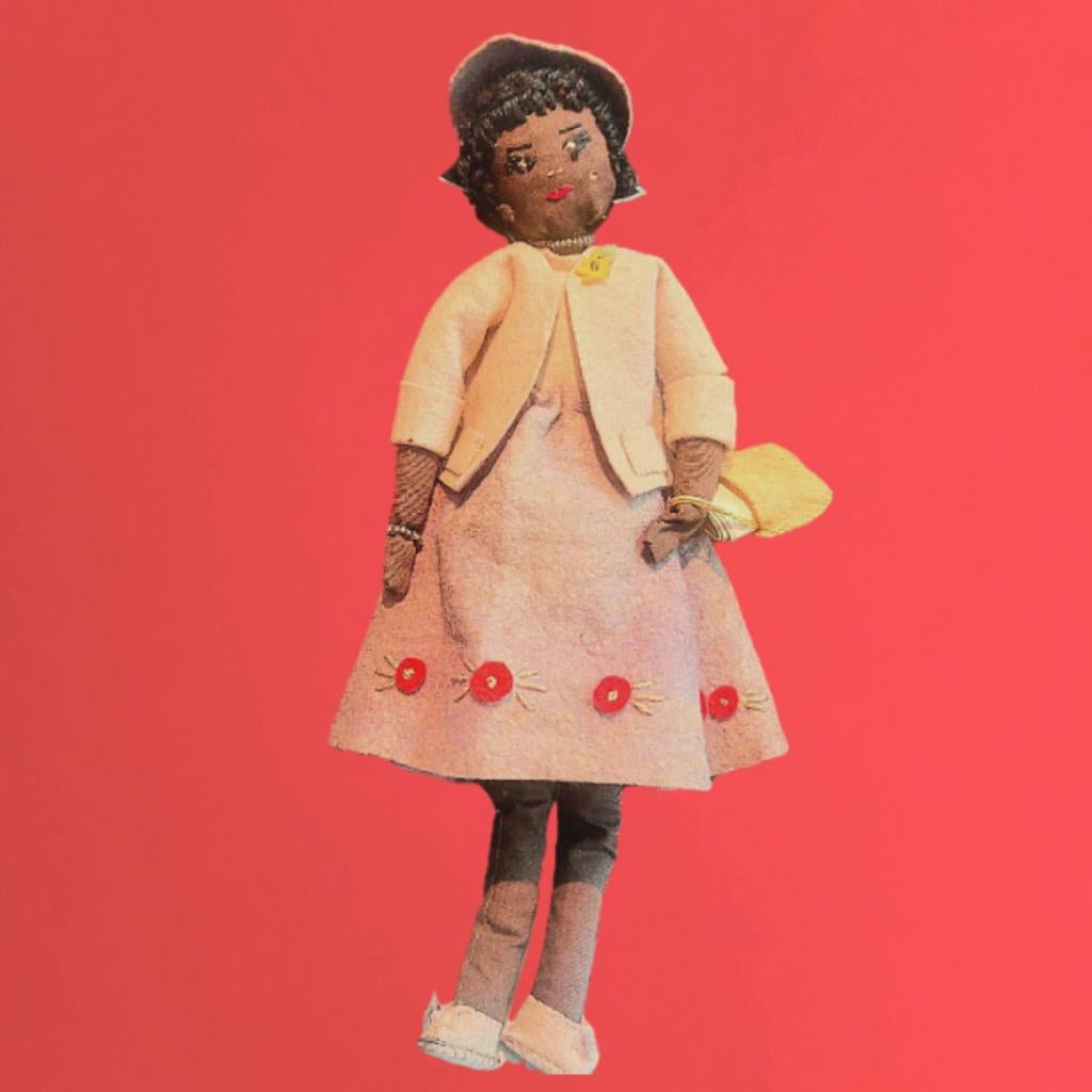 Vintage donker popje 50s vilt couture handwerk retro mooi!, Ophalen of Verzenden