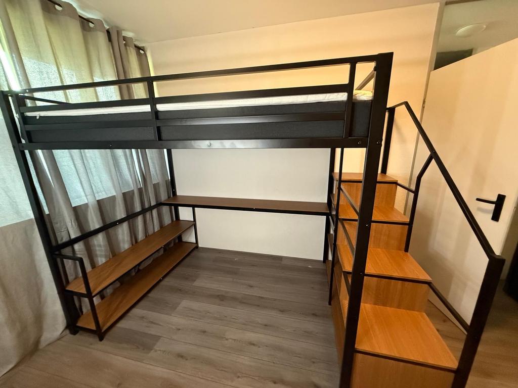 Hoogslaper 140x200 met bureau en opbergruimte, Ophalen, Hoogslaper, Tweepersoons, 140 cm