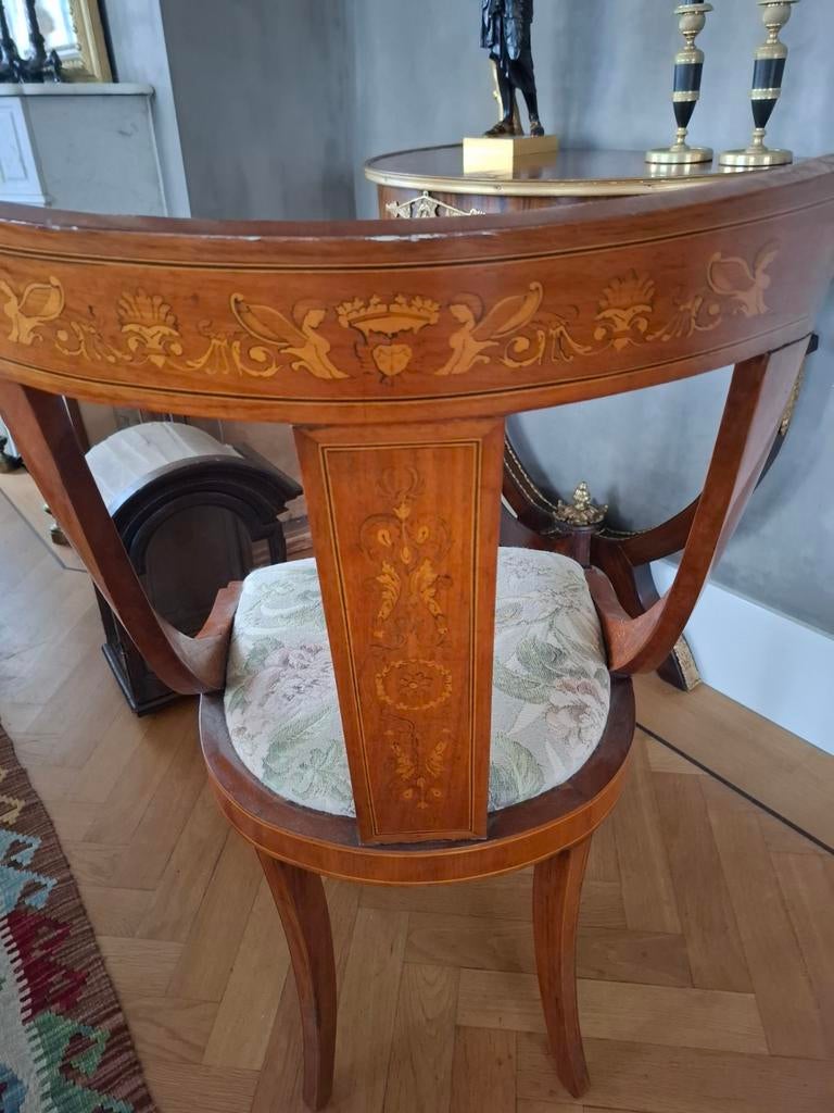 Mahonie empire fauteuil intarsia ingelegd, Antiek en Kunst, Ophalen