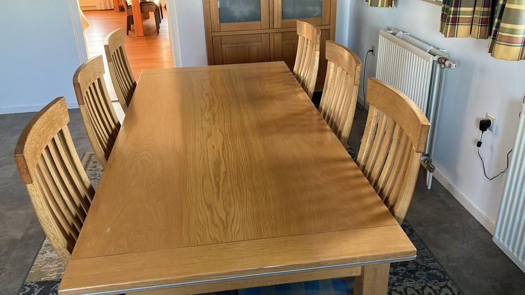 Tafel met 6 stoelen en kast: ophalen vanaf half mei, Ophalen, Gebruikt, Rechthoekig, 50 tot 100 cm