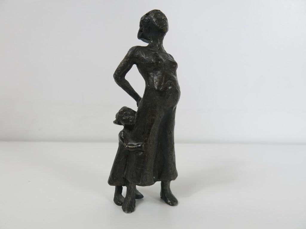 Bronzen beeldje zwangere vrouw en kind, Ophalen of Verzenden
