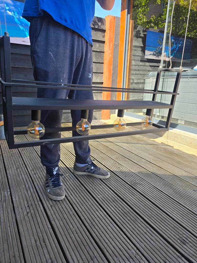 Moderne Zwarte Hanglamp voor Eettafel - Industriële Stijl, Huis en Inrichting, Lampen | Hanglampen, 50 tot 75 cm, Industrieel, Modern