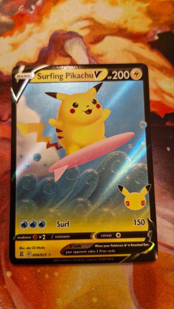 Surfing Pikachu V Celebrations 25, Ophalen of Verzenden, Zo goed als nieuw, Losse kaart