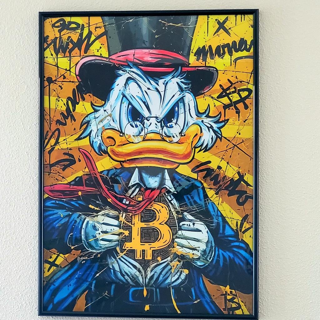 Disney Dagobert Duck Bitcoin Canvas schilderij (excl. lijst), Huis en Inrichting, Meerkleurig, Overige materialen, Nieuw, Ophalen of Verzenden