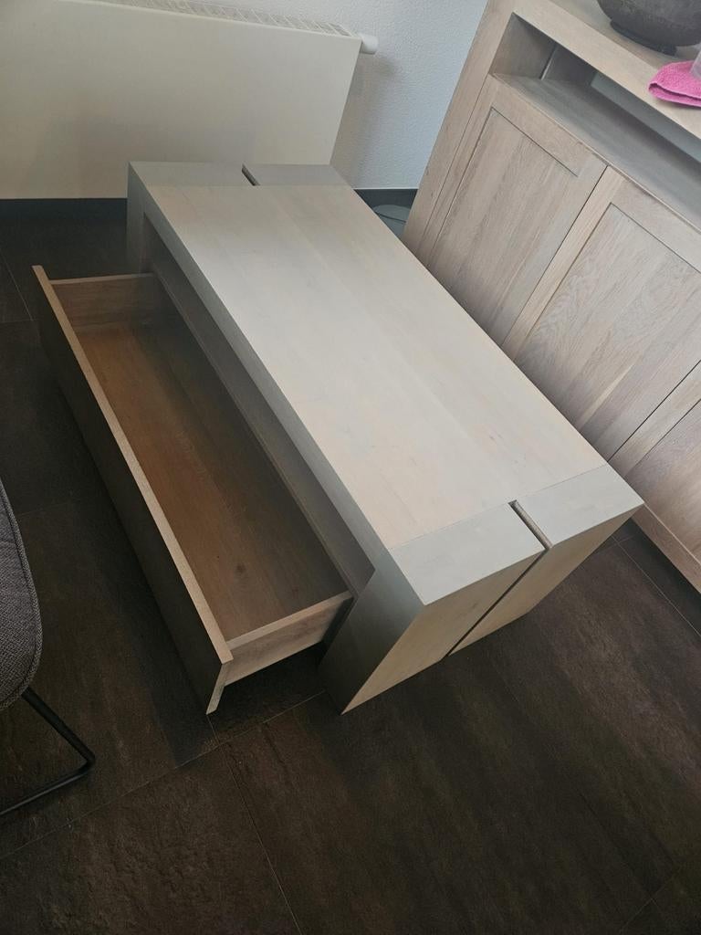 Foucault salontafel met lade, Ophalen, 100 tot 150 cm, Eikenhout, 50 tot 100 cm