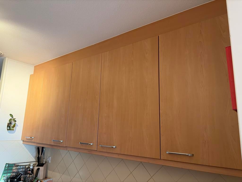 Alno keuken met beukenfront, hardstenen blad en apparatuur, Ophalen, Bruin, Graniet of Steen, Enkelwandige keuken