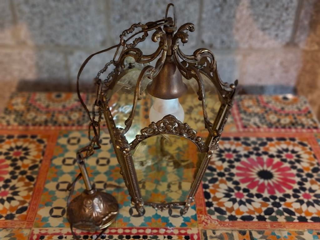 Antieke Franse lantaarnlamp met glas, Ophalen of Verzenden