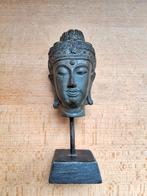Antiek brons Boeddha Hoofd beeld op Voet 16cm hg, Ophalen of Verzenden, Zo goed als nieuw
