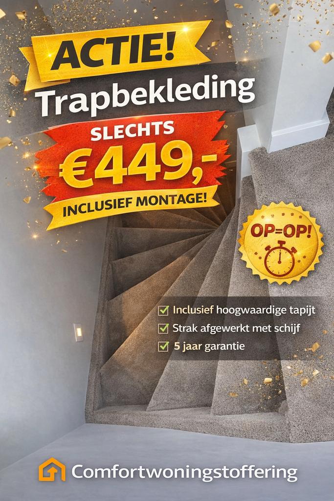 Tapijt voor trap april actie €449.-, Huis en Inrichting, Stoffering | Tapijten en Kleden, Ophalen of Verzenden, Gebruikt, Grijs