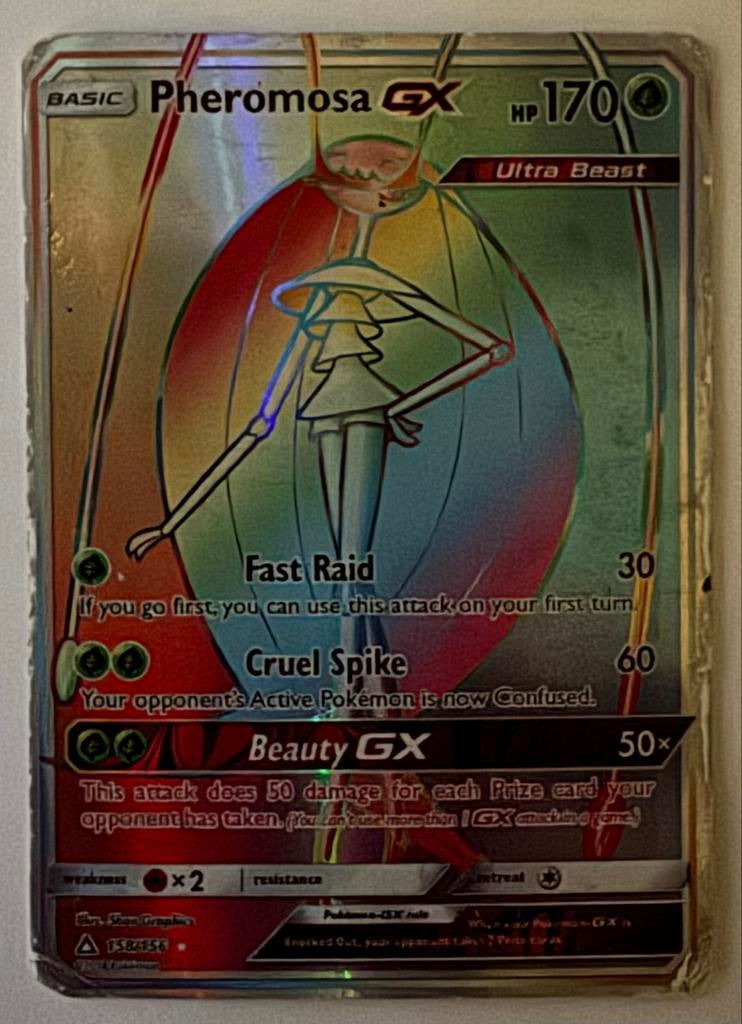 Pheromosa GX Full Art Pokémon Kaart - Sun & Moon Base Set, Ophalen of Verzenden, Gebruikt, Losse kaart, Foil