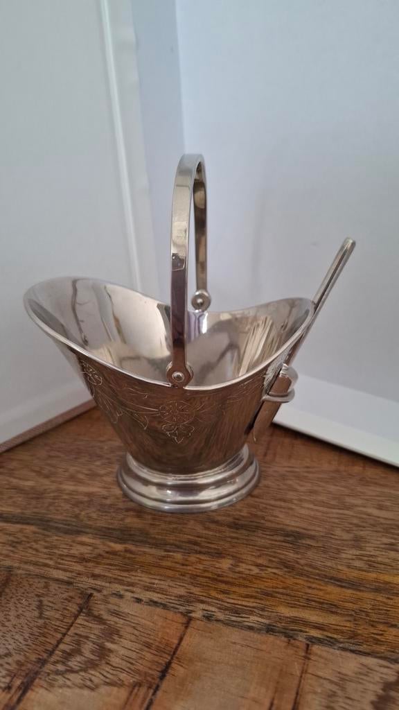 Antieke verzilverde suikerkit met schepje, Ophalen of Verzenden, Zilver