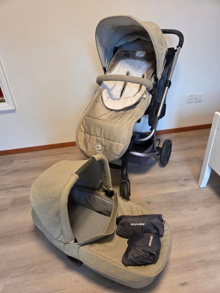 Easywalker Harvey combiwagen met reiswieg, voetenzak, en nog, Gebruikt, Combiwagen, Verstelbare duwstang, Ophalen