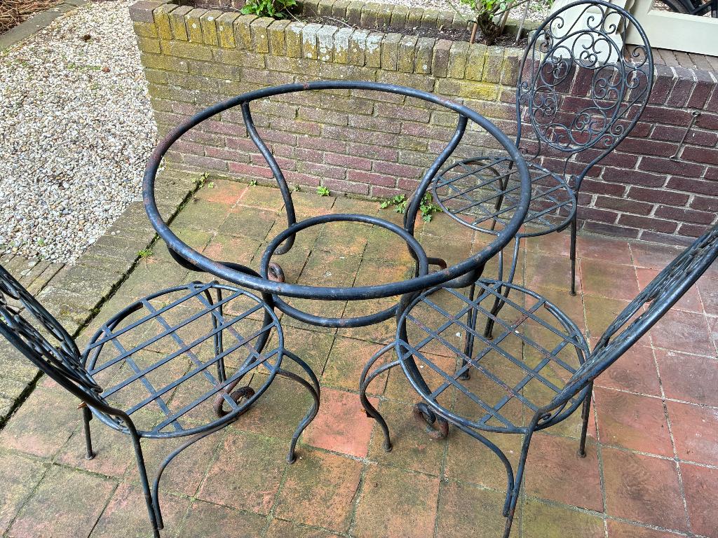 Onderstel tuintafel+ 4 stoelen gietijzer, Tuin en Terras, Tuintafels, Ophalen, Gebruikt, Rond, Metaal