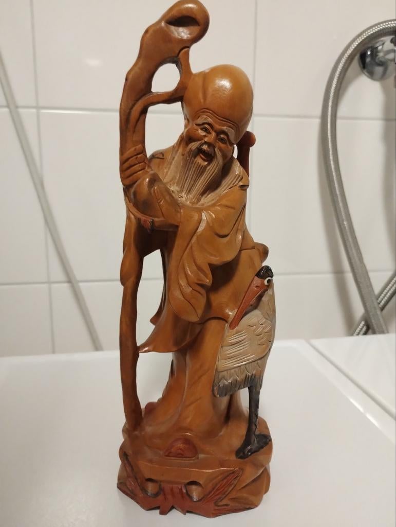 Chinees houten Shou Lao beeld, Antiek en Kunst, Ophalen of Verzenden