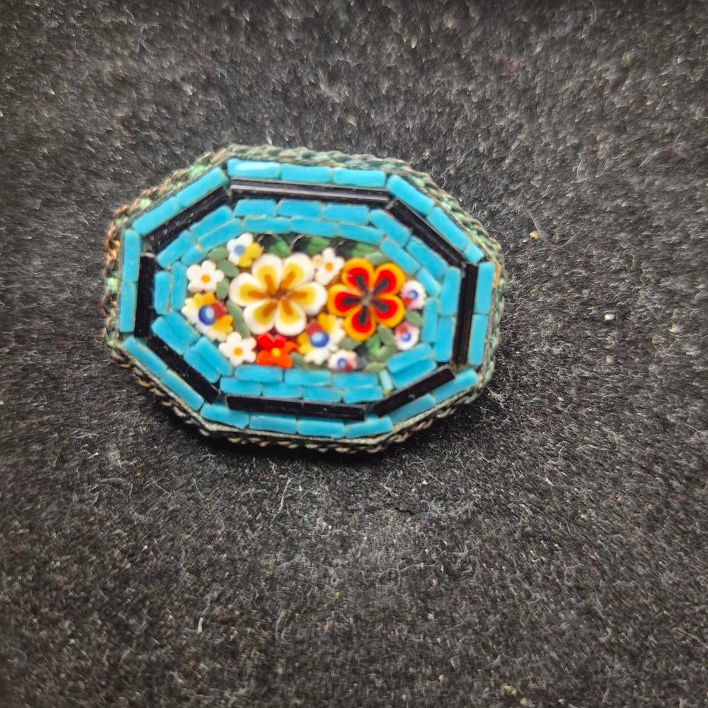 Vintage Italiaanse Micromosaic Broche met Bloemen, Overige materialen, 4 tot 7 cm, Gebruikt, Verzenden