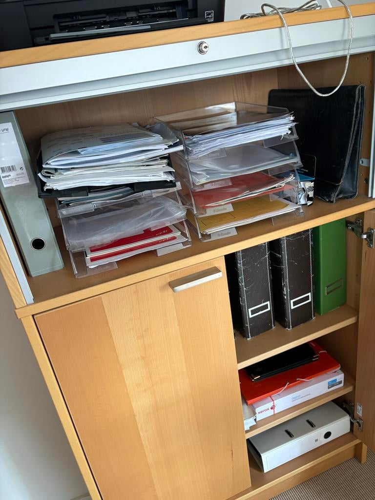 Kantoor kast met roldeur en deuren - beukenhout fineer, Ophalen, Gebruikt