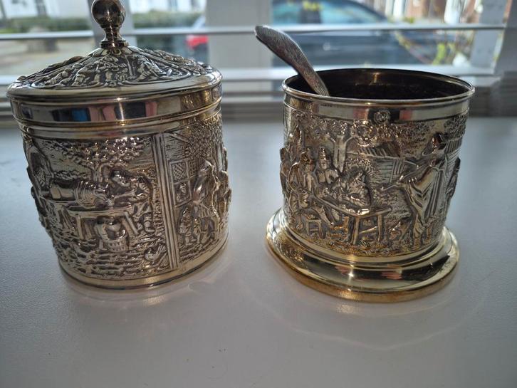 Douwe Egberts koffiepot met lepel en suikerpot, Antiek en Kunst, Antiek | Goud en Zilver, Zilver, Ophalen