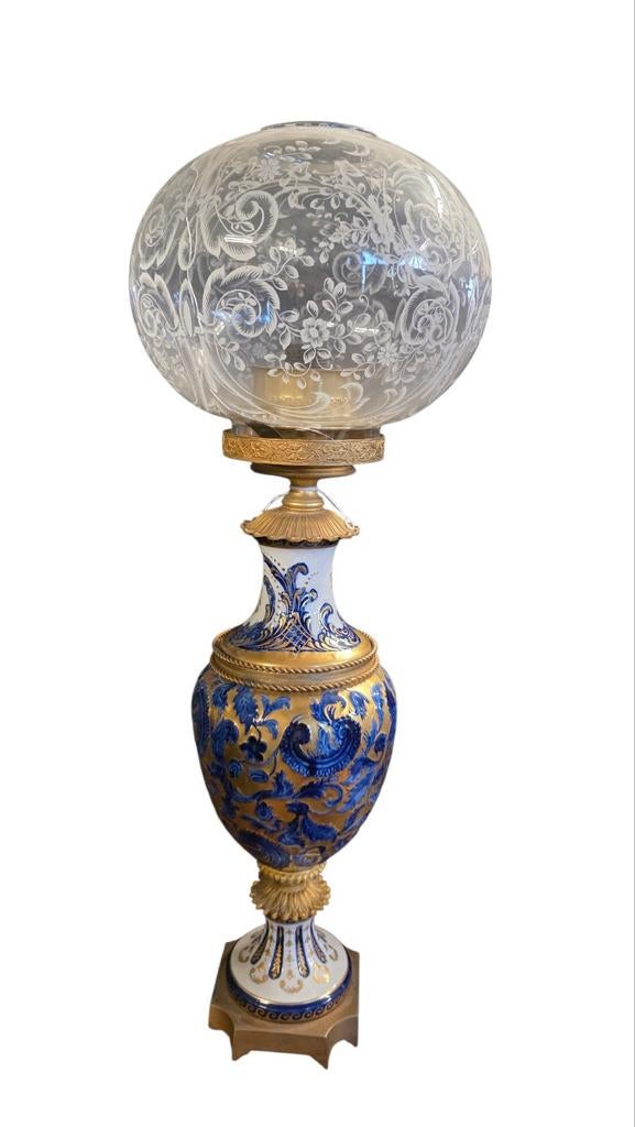 Antieke Franse Porseleinen Olielamp - Handbeschilderd, Ophalen of Verzenden