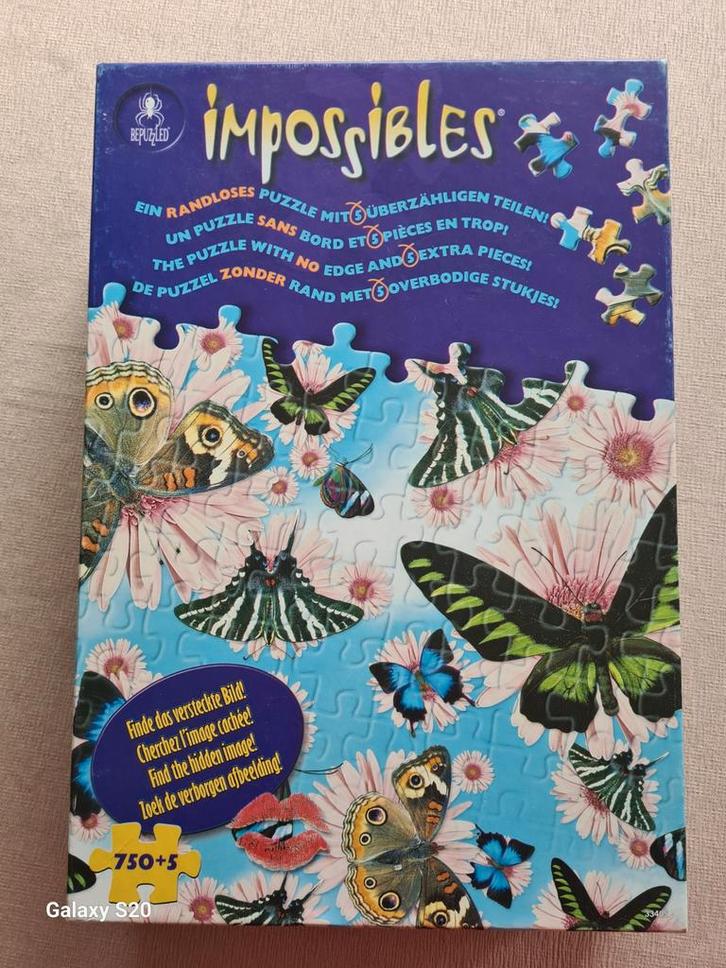 Impossibles puzzel vlinders 750+5 stukjes, Hobby en Vrije tijd, Denksport en Puzzels, Zo goed als nieuw, Legpuzzel, 500 t/m 1500 stukjes