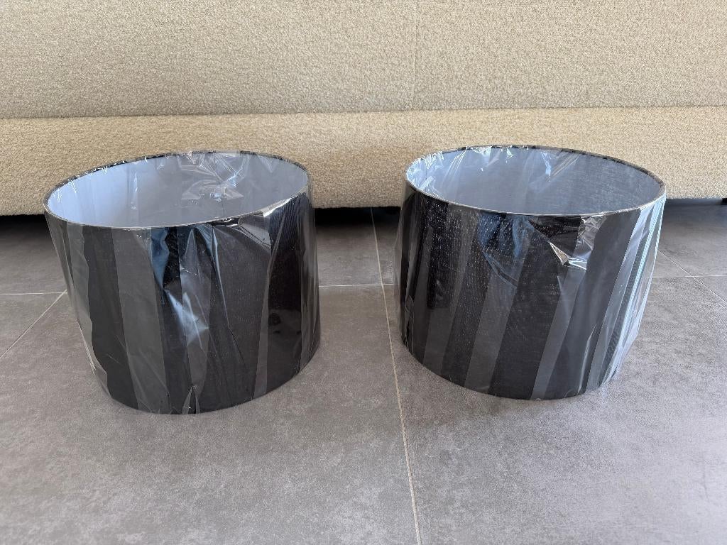 Lampenkappen 4 stuks, nieuw in folie, zwart, doorschijnend, Huis en Inrichting, Ophalen, 25 tot 50 cm, Zwart, Rond