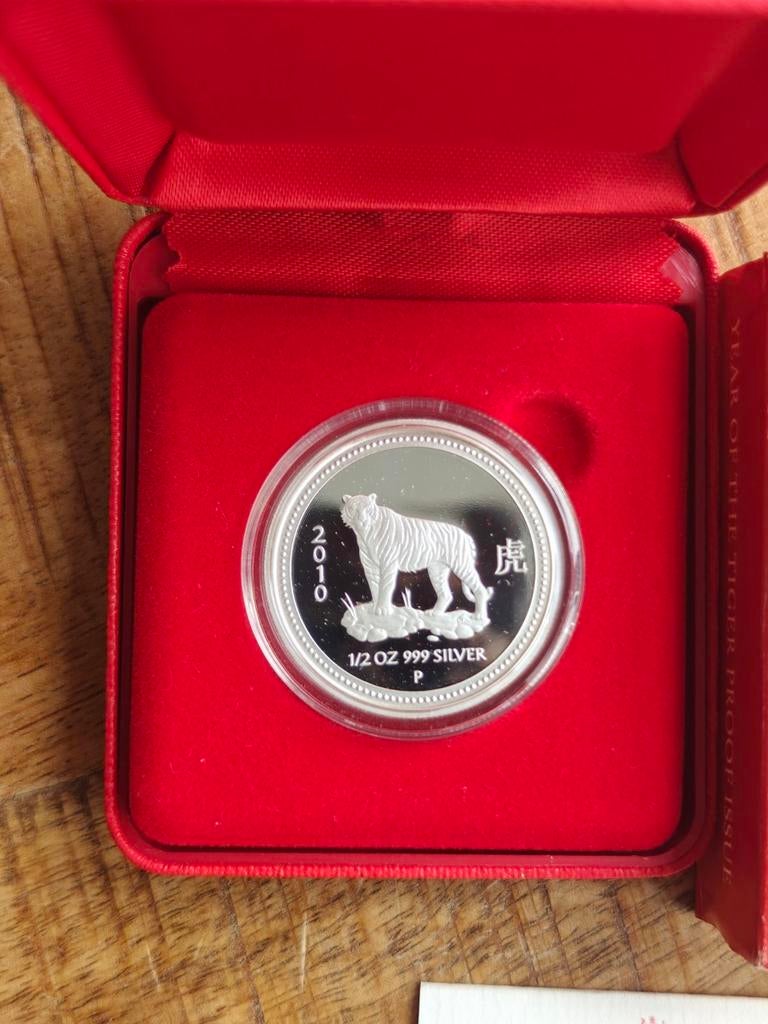 2010 Lunar Tiger Proof 1/2 oz Oplage 541 Zie ook andere, Ophalen of Verzenden, Losse munt, Zilver