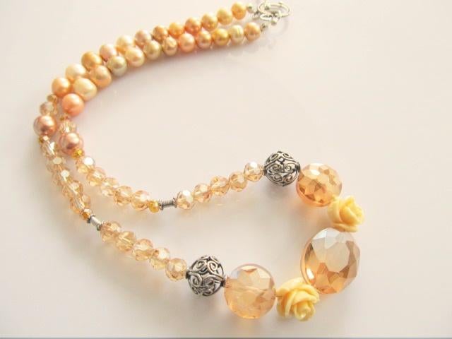 Ketting Pheadra koraal-kristalglas-parels-kralen zilver, Sieraden, Tassen en Uiterlijk, Kettingen, Bruin, Nieuw, Zilver, Ophalen