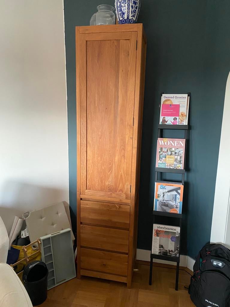 Hoge eikenhoute kast met 3 lades, Huis en Inrichting, Woonaccessoires | Kamerschermen, Zo goed als nieuw, Ophalen
