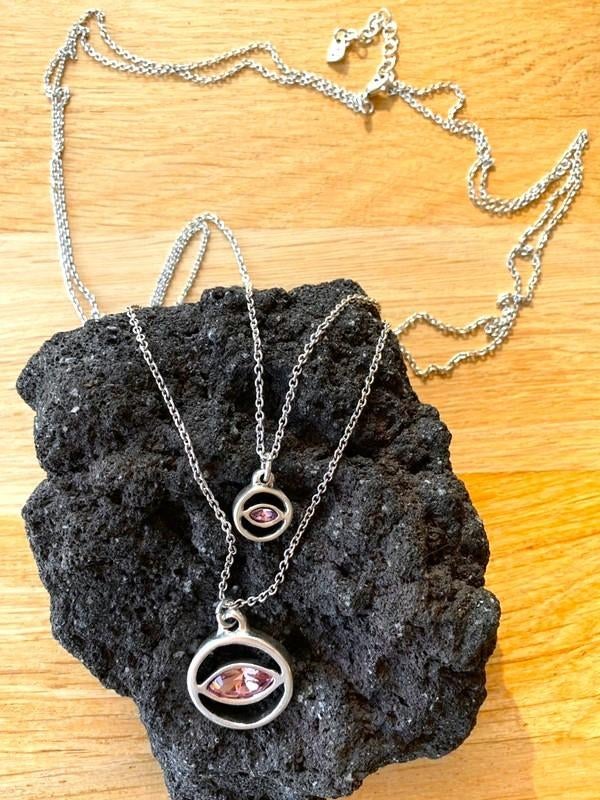 Unode50 ketting zilver + roze Swarovski kristallen (€ 129), Nieuw, Ophalen of Verzenden, Zilver, Verstelbaar