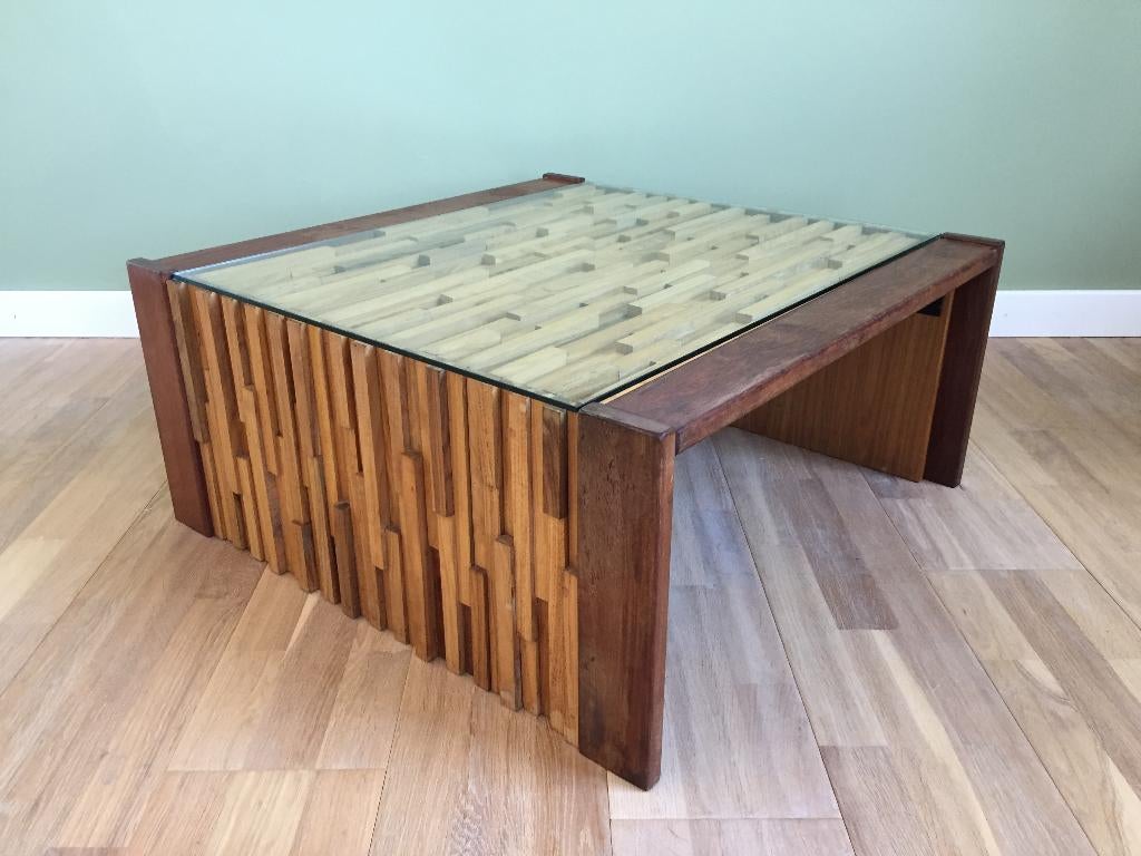 jaren 50 60 Braziliaans design Percival Lafer lattentafel, Gebruikt, 50 tot 100 cm, Vierkant, 50 tot 100 cm