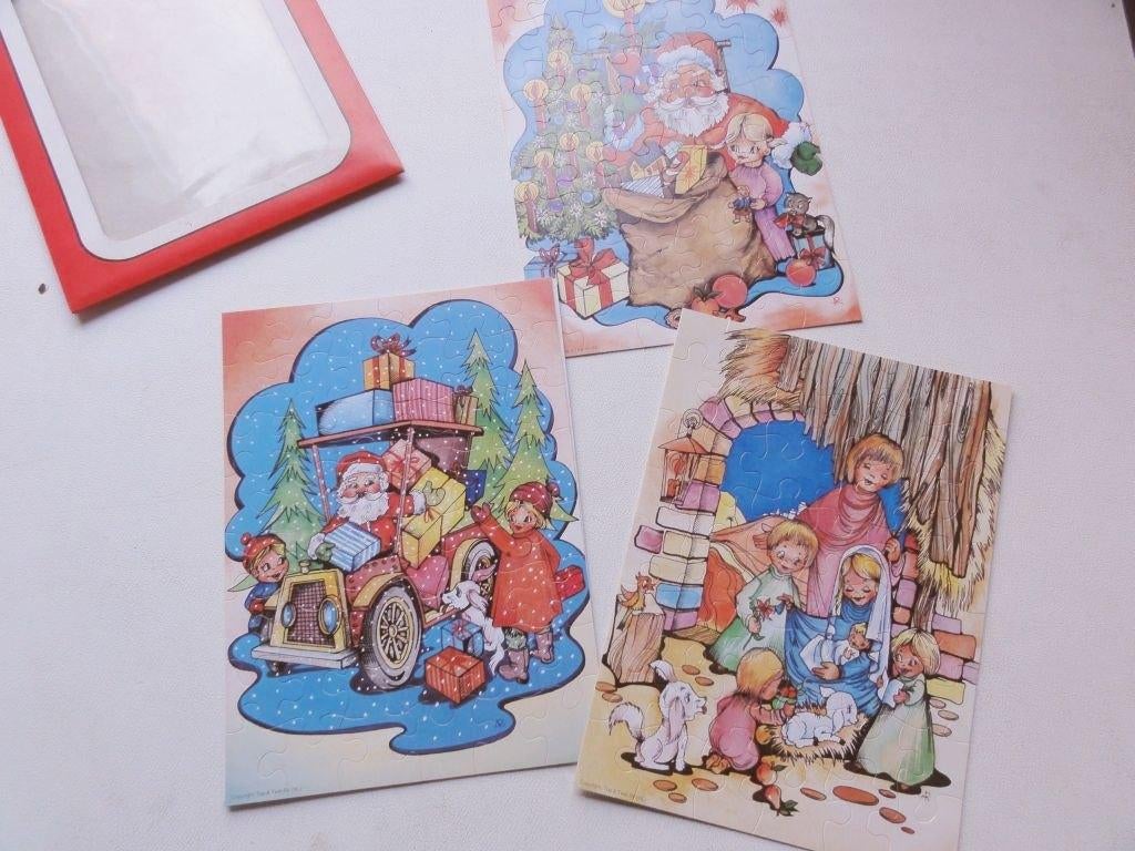 Kerstpuzzeltjes, ouderwetse voor kinderen van karton, Diversen, Kerst, Ophalen of Verzenden, Gebruikt