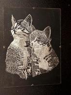 2 zilver gravures van poezen, Antiek en Kunst, Kunst | Etsen en Gravures, Ophalen of Verzenden