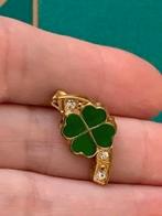 Vintage jaren 60 broche klavertje vier met emaille en strass, Overige materialen, Minder dan 4 cm, Ophalen of Verzenden, Zo goed als nieuw