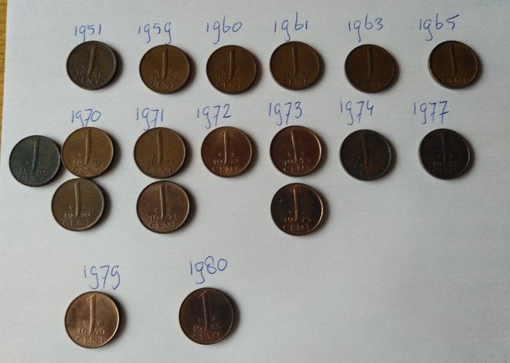 1 cent Juliana ( jaartallen zie beschrijving ), Postzegels en Munten, Munten | Nederland, Losse munt, 1 cent, Koningin Juliana