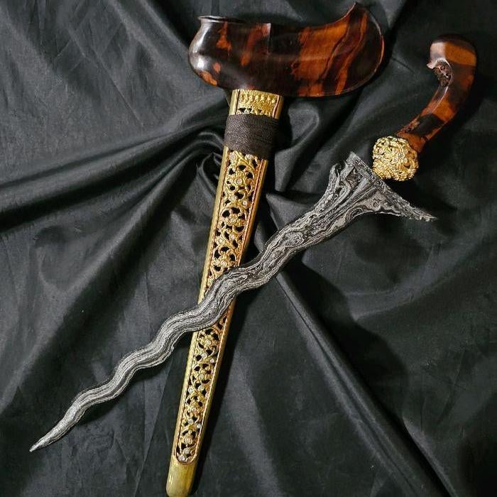 Keris Sabuk Inten 11 Luk Pamor Triwarna Udan Mas Tiban KNN13, Antiek en Kunst, Verzenden