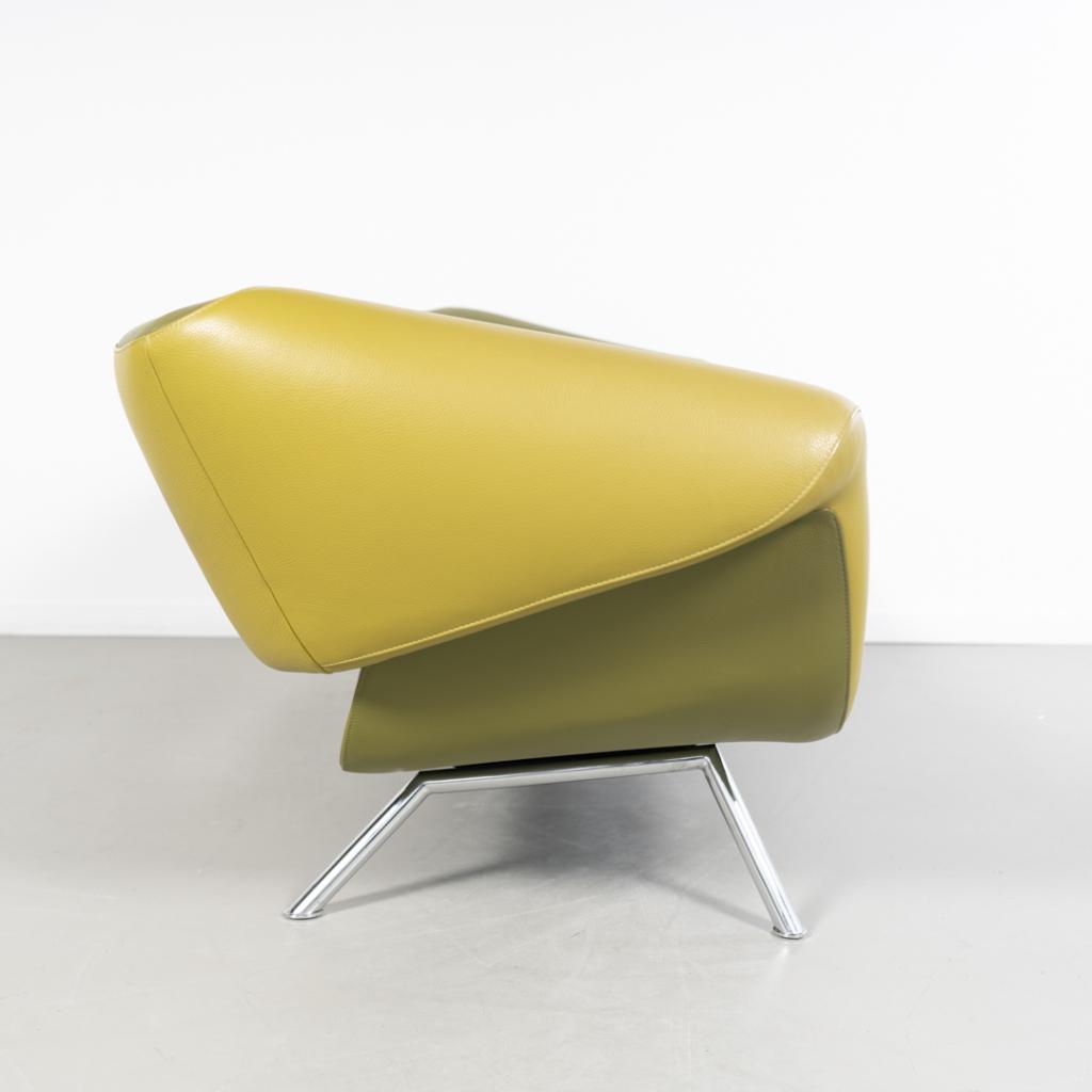 1 Leolux Arabella 3-zits/220cm Bank Groen/Geel Leer - Chroom, Niet ingevuld, Niet ingevuld, Driepersoons, 75 tot 100 cm