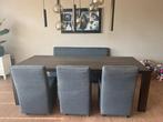 grote eettafel + eetbank + 3 stoelen, Ophalen, Gebruikt, 100 tot 150 cm, 200 cm of meer