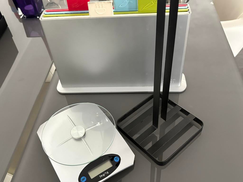 Snijplanken set, keukenweegschaal en keukenrolhouder, Huis en Inrichting, Ophalen, Kunststof, Meerkleurig, Overige typen